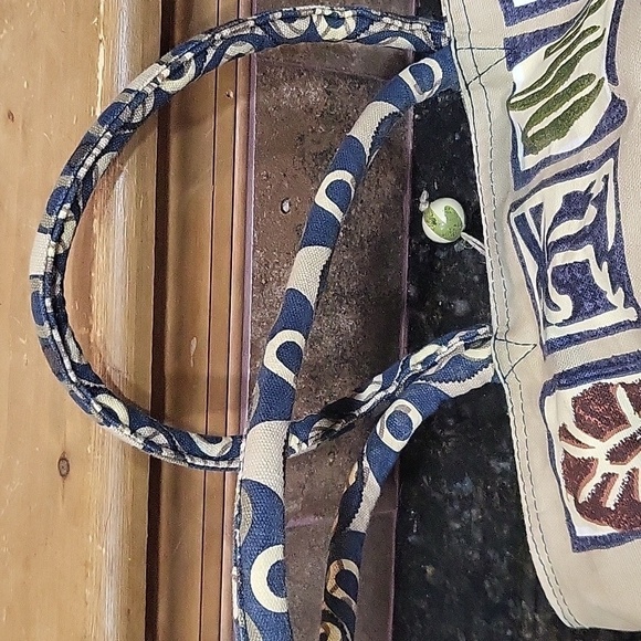 Canvas Blue, Green Tan, Orange Beach Theme Bag Purse Palm Trees, Hibiscus, Surf - Picture 4 of 14